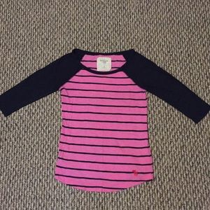 Abercrombie & Fitch Navy Pink Striped 3/4 Tee Y2K